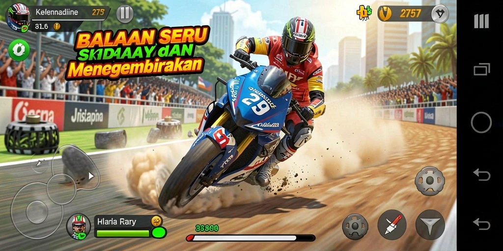 Gameplay Racing di 2757 dengan trek menantang dan kendaraan beragam.