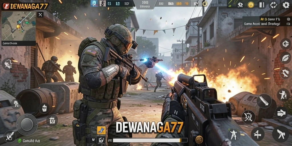 Screenshot utama DEWANAGA77 menampilkan aksi menembak yang mendebarkan.