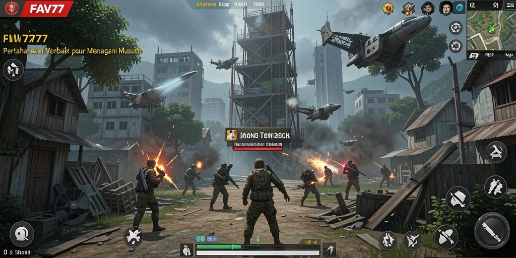 Tangkapan layar gameplay FAV77 menampilkan pertarungan menara yang intens.