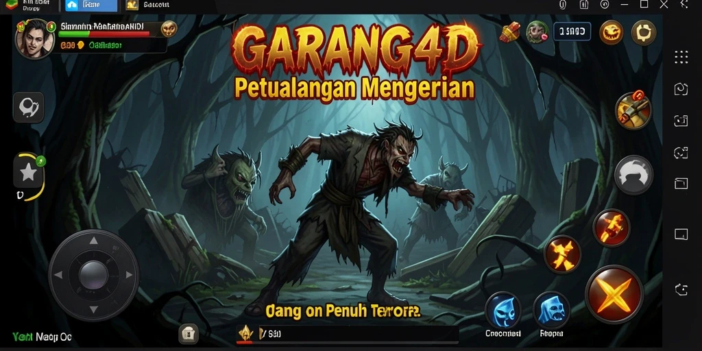 Screenshot gameplay GARANG4D dengan suasana menyeramkan dan monster mengintai.