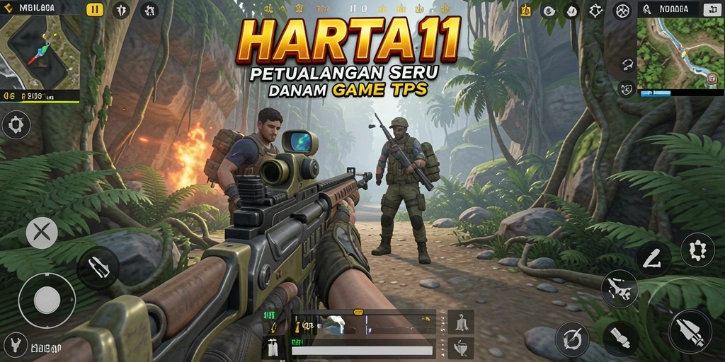 Tangkapan layar game HARTA11 menunjukkan aksi menegangkan dalam pertempuran TPS.