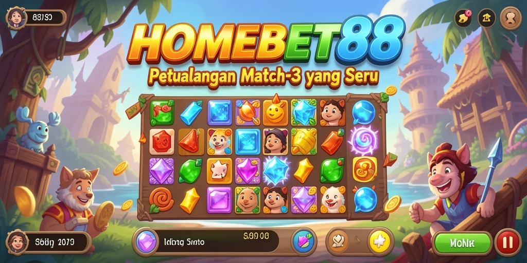 Tampilan menarik gameplay HOMEBET88 dengan elemen Match-3 yang menyenangkan.