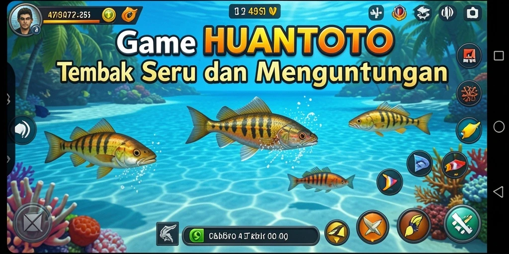 Menggambarkan aksi seru dalam gameplay Tembak Ikan HUJANTOTO.