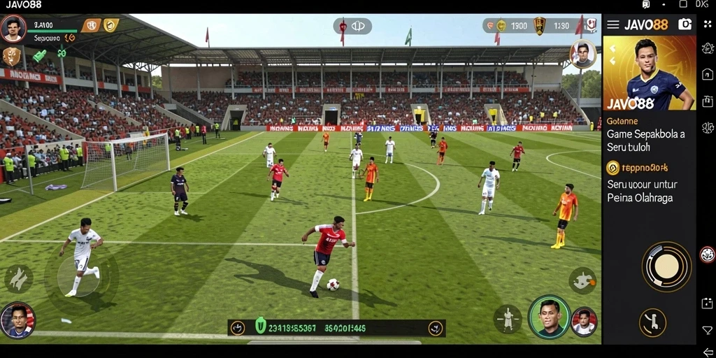 Tampilan gameplay JAVO88 dengan aksi sepakbola yang intens.