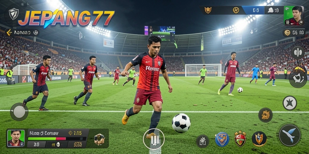 Tampilan gameplay JEPANG77 yang menegangkan saat pertandingan sepak bola.