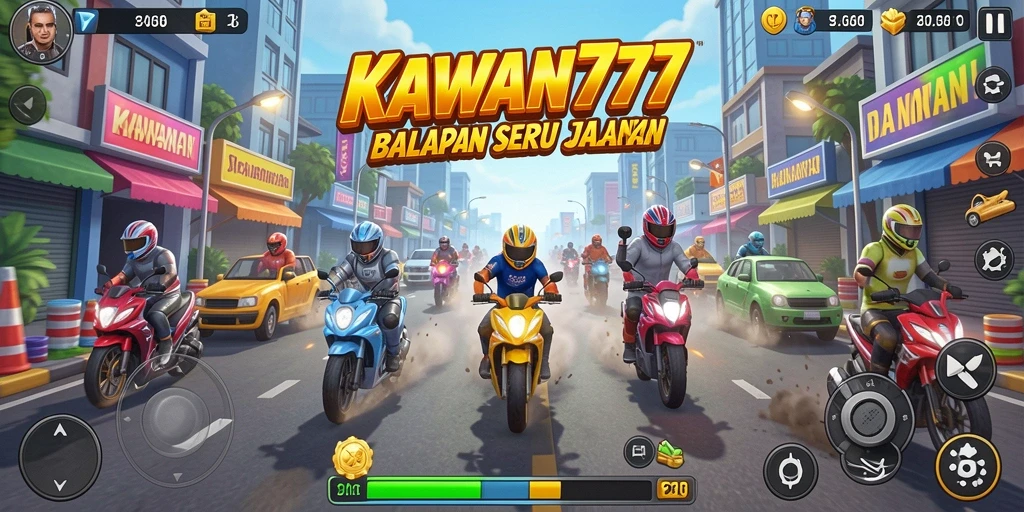 Screenshot KAWAN777 menampilkan aksi balapan seru di jalanan.