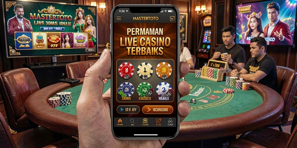 Screenshot MASTERTOTO menampilkan dealer live dalam suasana kasino yang realistis.