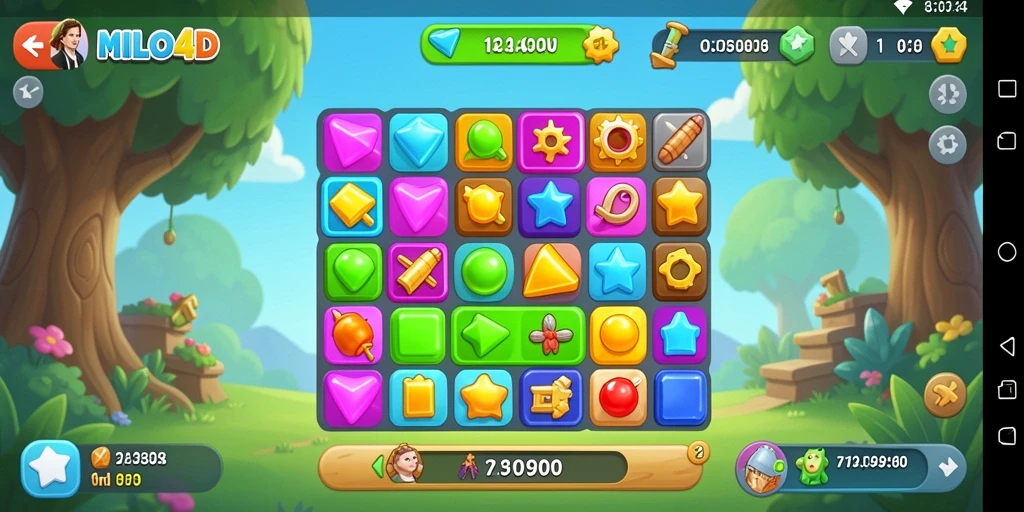 Tampilan gameplay seru di MILO4D dengan tantangan Match-3.