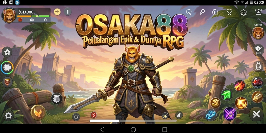 Layar gameplay OSAKA88 yang menampilkan pertarungan RPG yang seru.