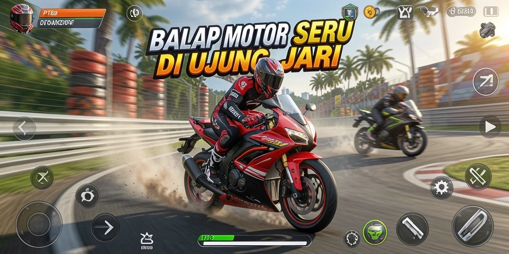 Screenshot PT89 menunjukkan aksi balap motor yang mendebarkan.