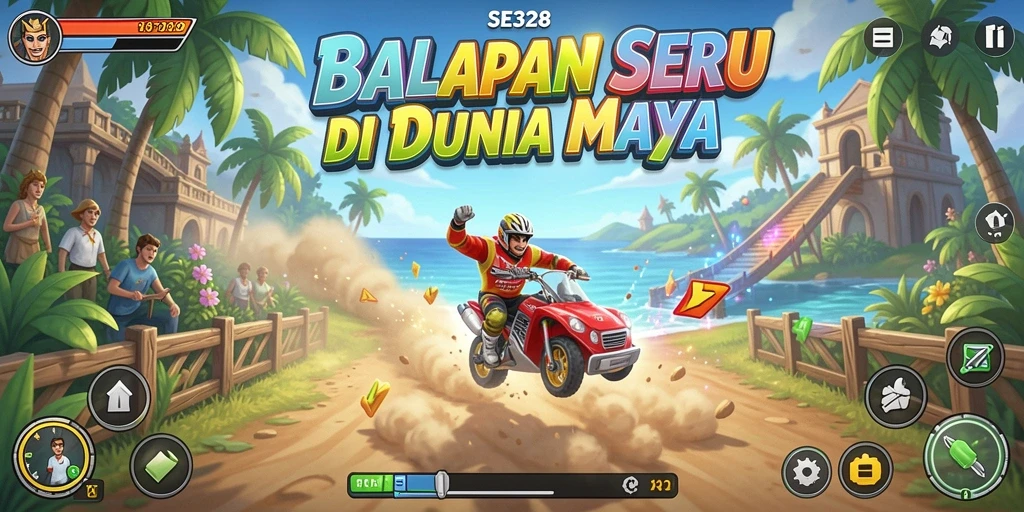 Tampilan menegangkan saat balapan di lintasan yang berwarna-warni.