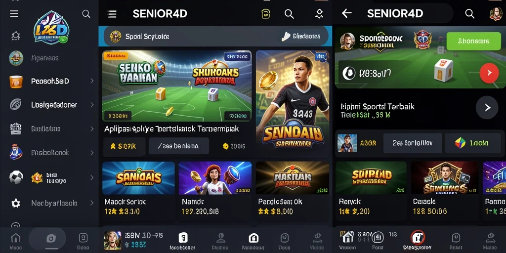 Tangkapan layar utama SENIOR4D menampilkan tampilan taruhan olahraga yang menarik.